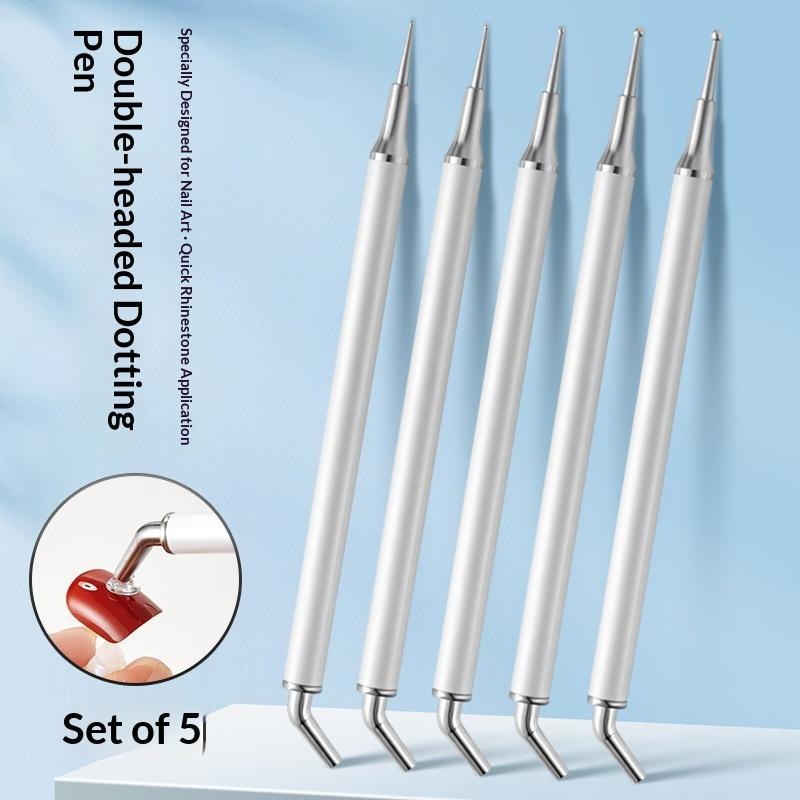 Nail Art Dotting Tool - 5Pcs Dual-ended Rhinestone Gems Picker Pen