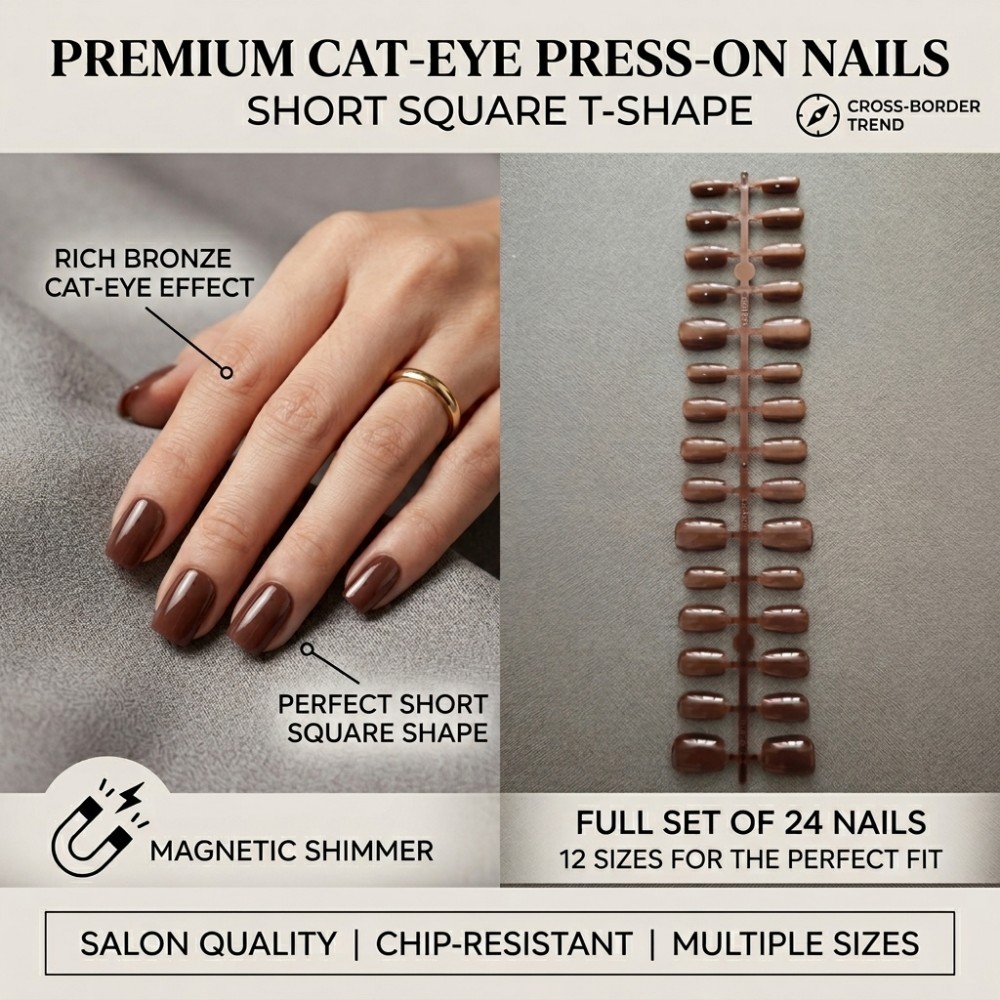 24PCS Short Square Press on Na - Nail Art Extension Cat Eye ulasan dan harga