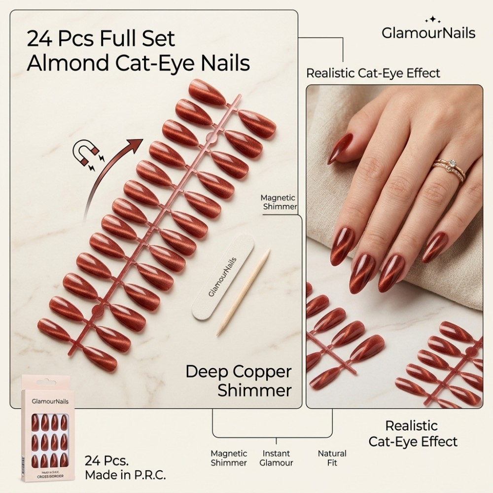 24PCS Short Square Press on Na - Nail Art Extension Cat Eye ulasan dan harga