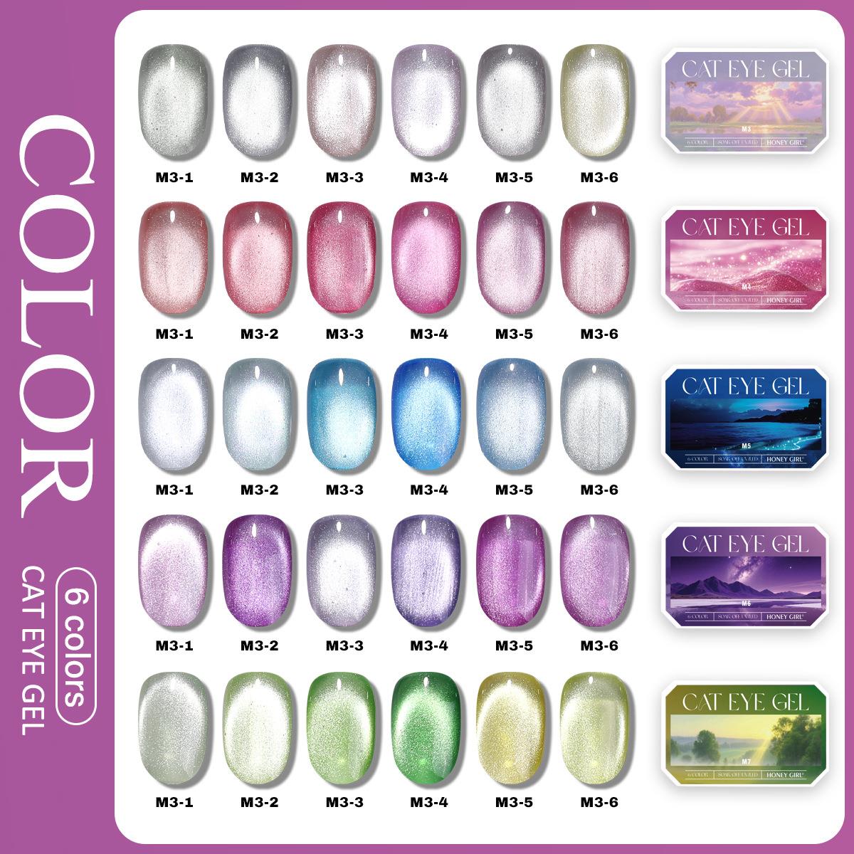 6 Grid Solid Cat Eye Gel Polis - Nail Art Full Color ulasan dan harga
